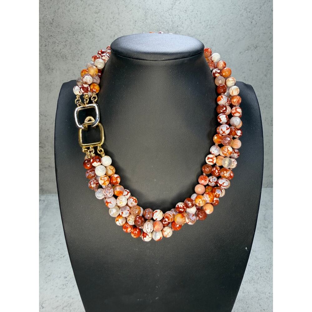 Kenneth Jay Lane Fire Agate 4 strand nesting strand statement necklace